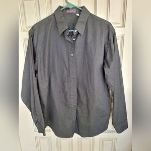 Forest & Hue Womens Black Collar Shirt SzL Long Sleeves Back Pleat Heavy Cotton